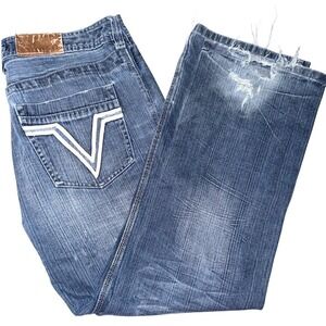 Yaso Jeans Mens 38x33 Blue Straight Distressed Pocket Vegas Nightlife Disco